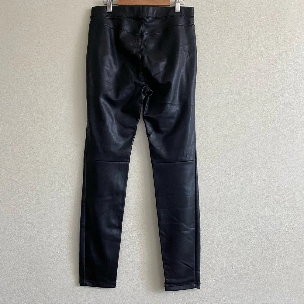 Free People Vegan Leather Biker Leggings Black High Rise‎ Skinny Pull On Size 26